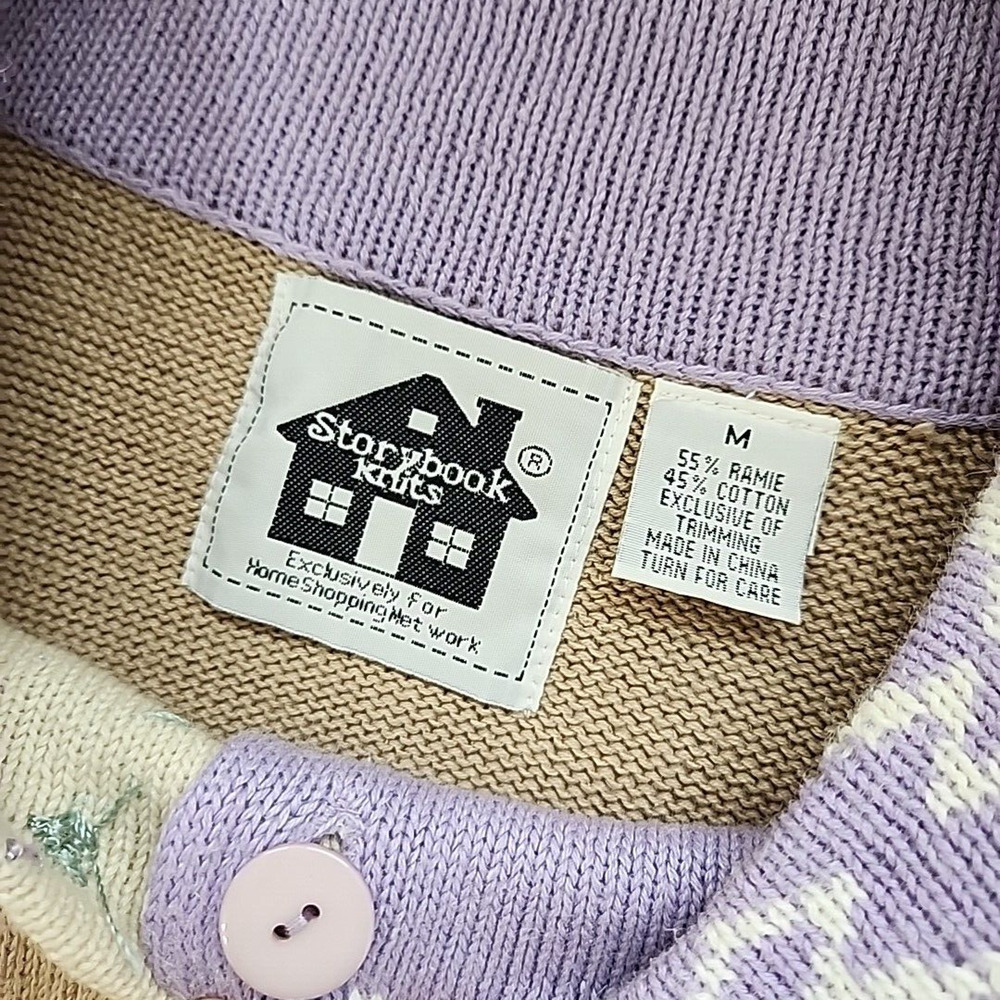 Storybook Knits M Asian Inspired Cardigan Purple Tan Geisha Fan Grandmacore - Picture 3 of 12